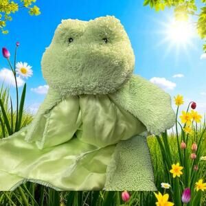 16" Baby Gund Lovey Huggybuddy Frog Security Blanket Plush Satin 59165 Nursery
